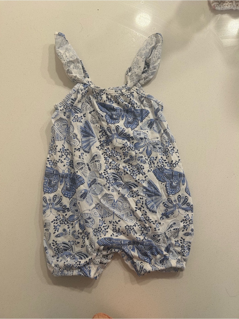 Blue and White Butterfly Print Baby Romper